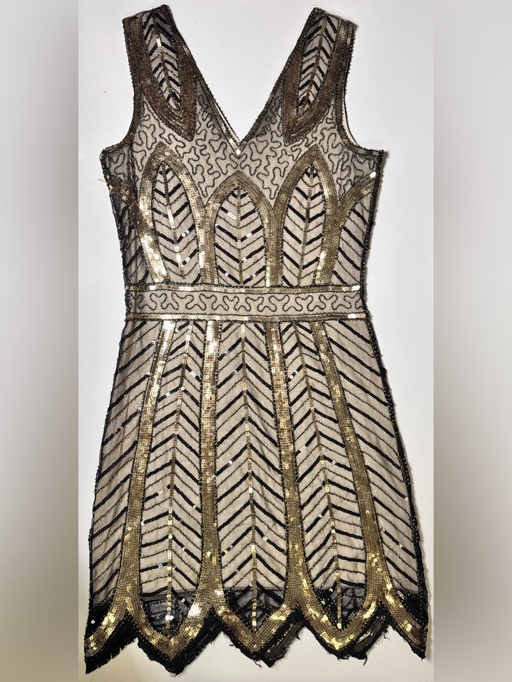 Embellished Gold & Black Sleeveless Party Dress